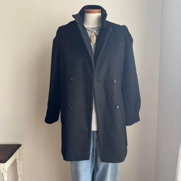 Vintage Black Saks Fifth Avenue Coat High Funnel Neck Union Military Victorian - Picture 3 of 8